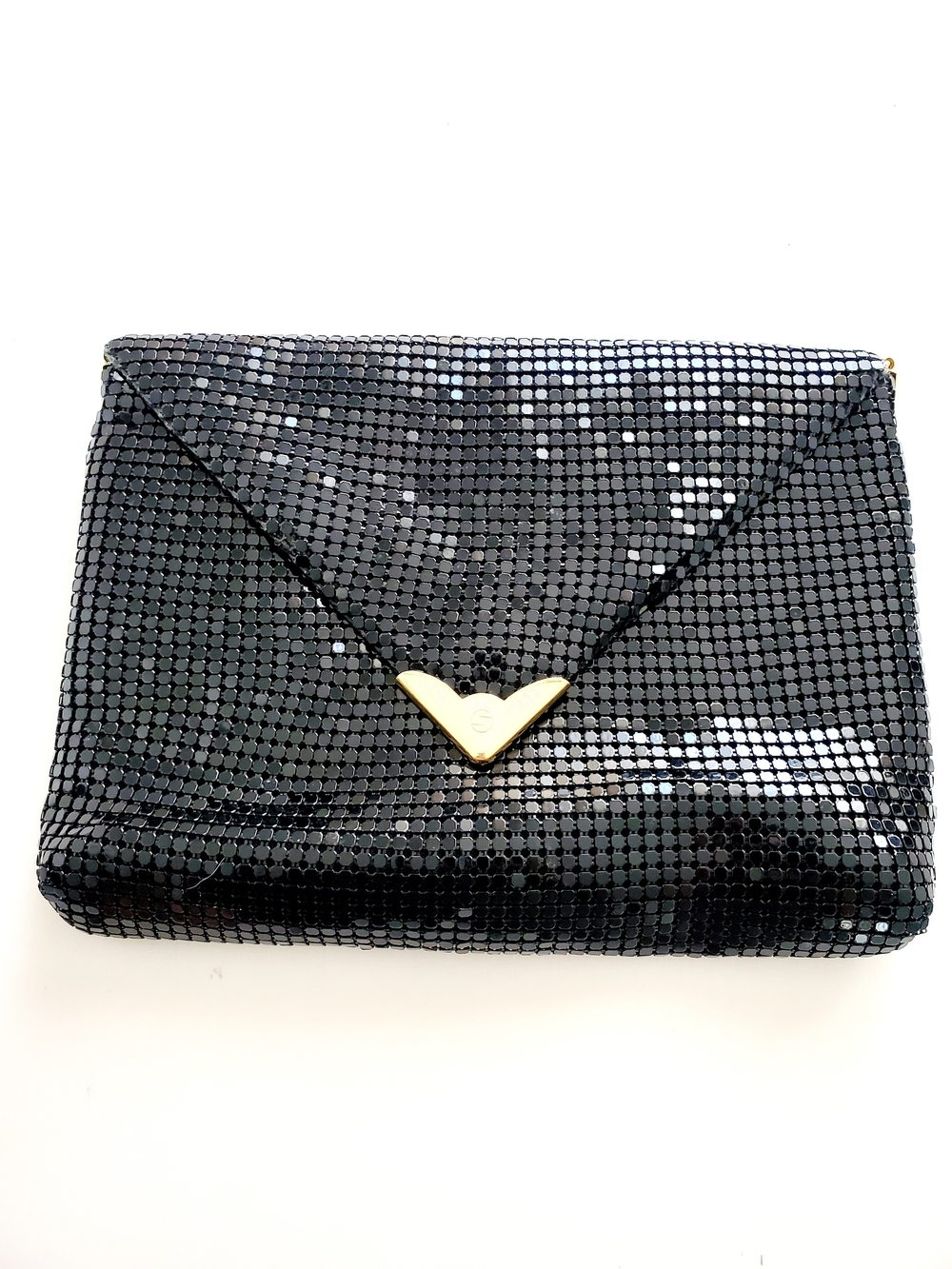Black Sequin Envelope Clutch with Gold Accent